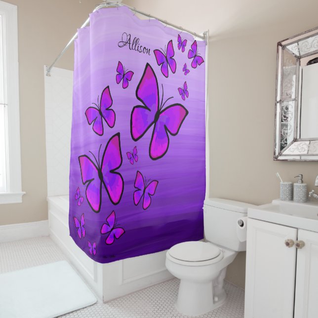 Personalized Painted Purple Butterflies Ombre (In Situ)