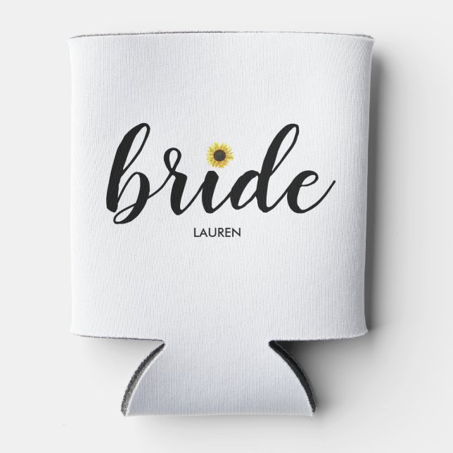 Personalized Painted Sunflower Bride Can Cooler (Front)