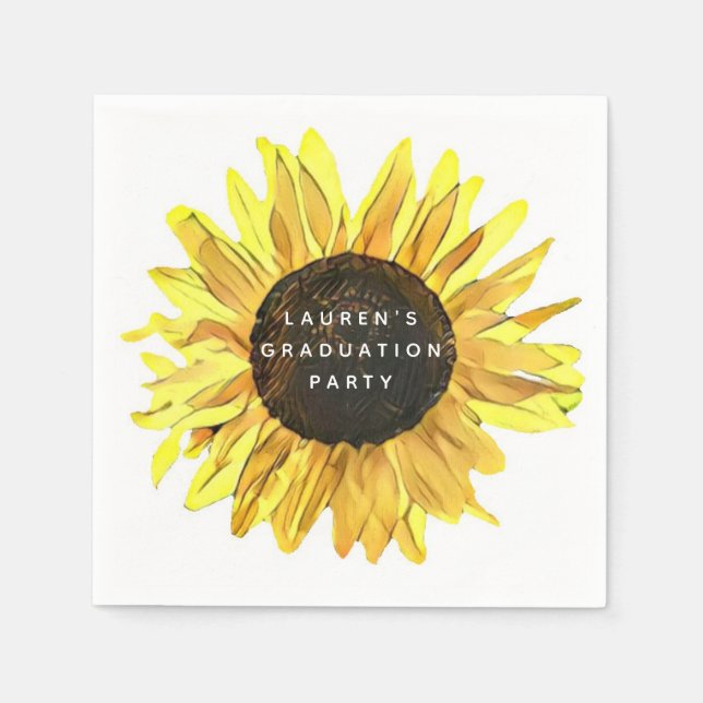Personalized Painted Sunflower Graduation Party Napkin (Front)