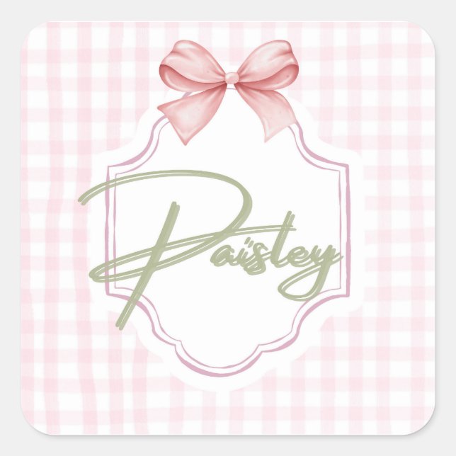 Personalized Paisley Baby Girl Nursery Gingham  Square Sticker (Front)