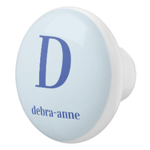 Personalized Pale Blue Knob with Dark Blue Text