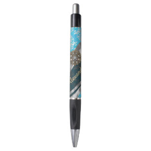 Personalized pale blue pretty girly damask pattern pen