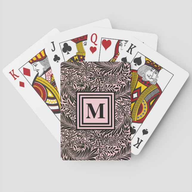 Personalized Pale Pink Botanical Pattern Monogram Playing Cards (Back)