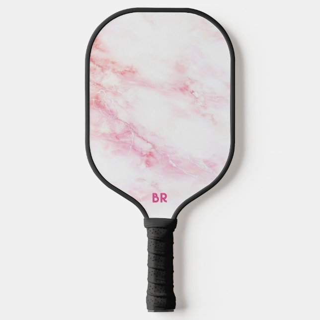 Personalized Pale Pink Marble Texture Pickleball Paddle (Front)