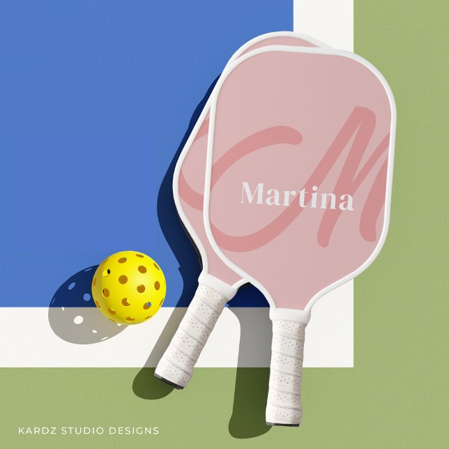 Personalized Pale Pink Monogram Initial Pickleball Paddle (Front and back of paddle has the same design. Personalize with initial and name.)