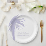 Personalized pale purple beach wedding party plate<br><div class="desc">Personalized pale purple beach wedding paper party plates with exotic palm tree design. Neutral tone colors. Trendy paper plates for tropical destination or summer marriages. Elegant template design with beautiful silhouette of exotic palm tree leaves. Custom marriage accessories and disposable party supplies for classy bride and groom couple. Add your...</div>