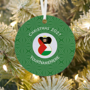 Personalized Palestinian Angel Christmas Flag Metal Ornament
