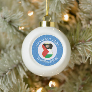 Personalized Palestinian Angel Hanukkah Flag Ceramic Ball Christmas Ornament