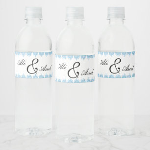 Personalized Palestinian Tatreez Print In Blue Water Bottle Label