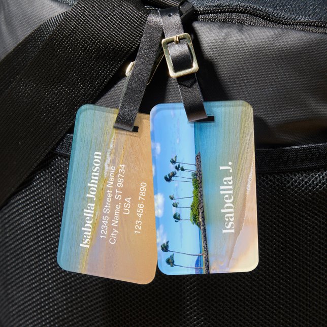 Personalized Palm Tree Sandy Beach Luggage Tag (Creator Uploaded)