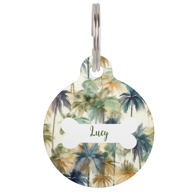 Personalized Palm Trees Pattern Round Pet Tag (Front)