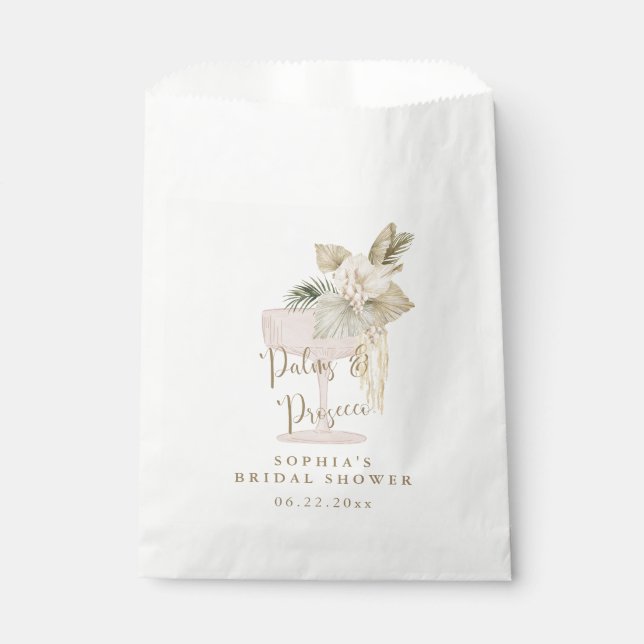 Personalized Palms and Prosecco bridal Favour Bag (Front)
