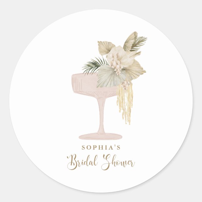 Personalized Palms and Prosecco bridal shower Classic Round Sticker (Front)