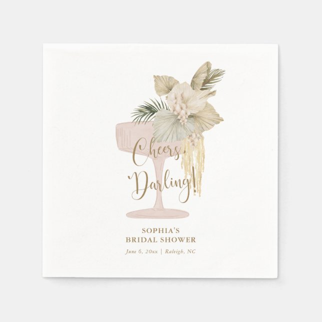 Personalized Palms and Prosecco Bridal Shower Napkin (Front)