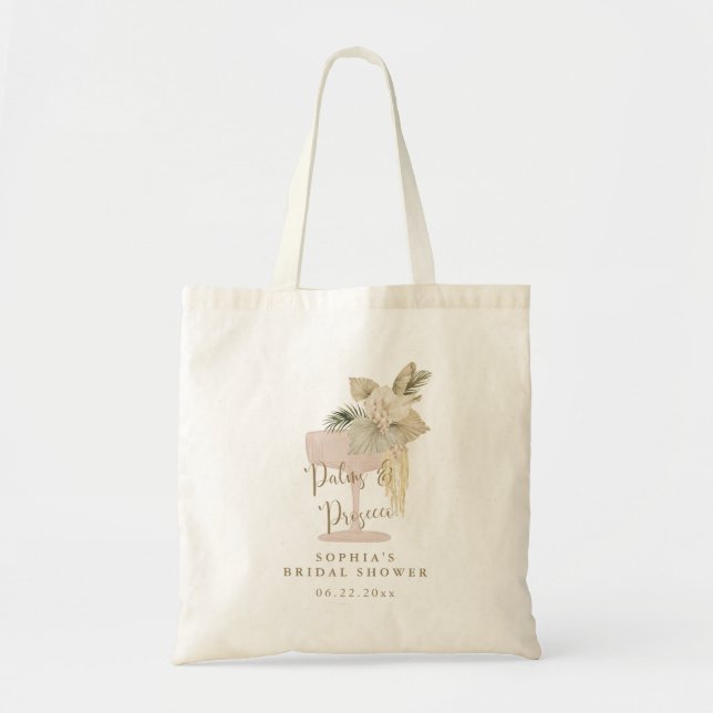 Personalized Palms and Prosecco bridal Tote Bag (Front)