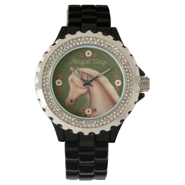 Personalized Palomino Horse Rhinestone Watch (Front)