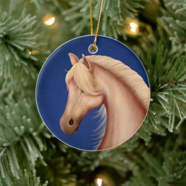 Personalized Palomino Pony Red White Blue Horse Ceramic Ornament (Tree)