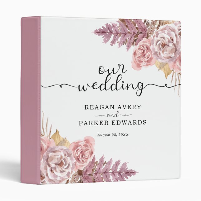 Personalized Pampas Grass Floral Wedding Album Binder (Front/Spine)