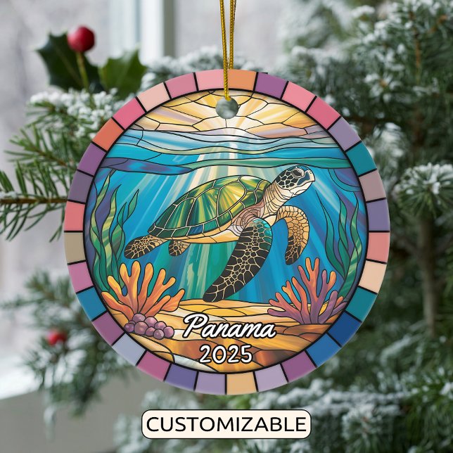 Personalized Panama Ornament, Sea Turtle Ceramic Ornament (Creator Uploaded)