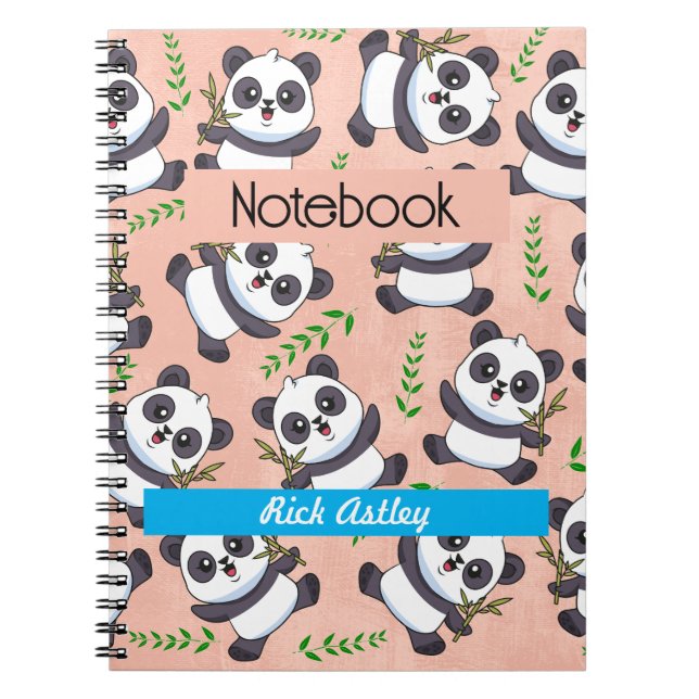 Personalized Panda Bamboo Leaf Pink Background Notebook (Front)