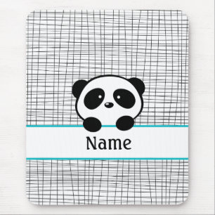Personalized Panda Bear Aqua Black Mouse Pad