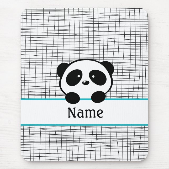 Personalized Panda Bear Aqua Black Mouse Pad (Front)