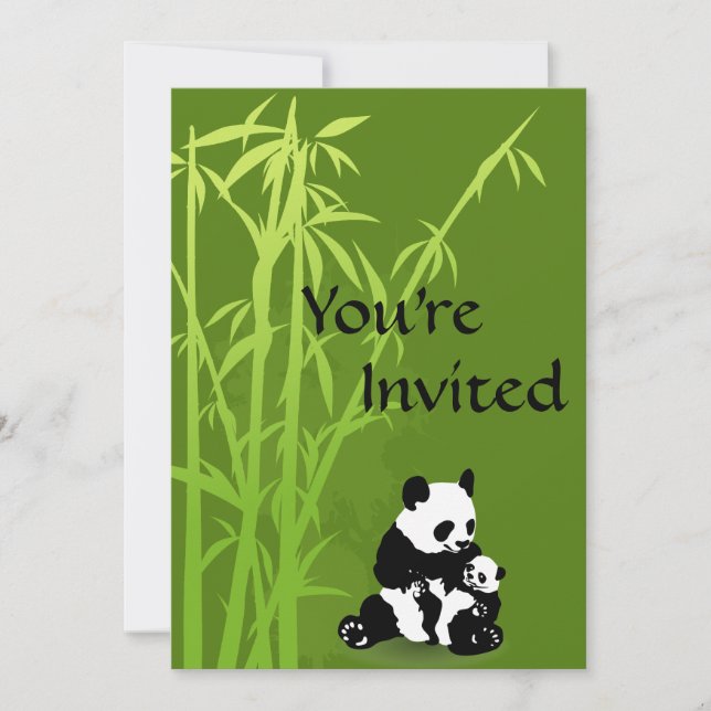 Personalized Panda Bear, Bamboo Baby Shower Invite (Front)