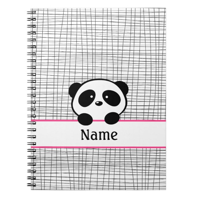 Personalized Panda Bear Pink Black Notebook (Front)