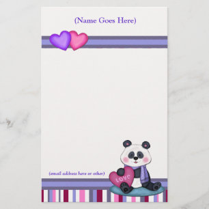 Personalized Panda Bear & Stripe Stationery