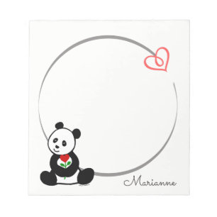 Personalized Panda Bear Tiny Heart Note Pad
