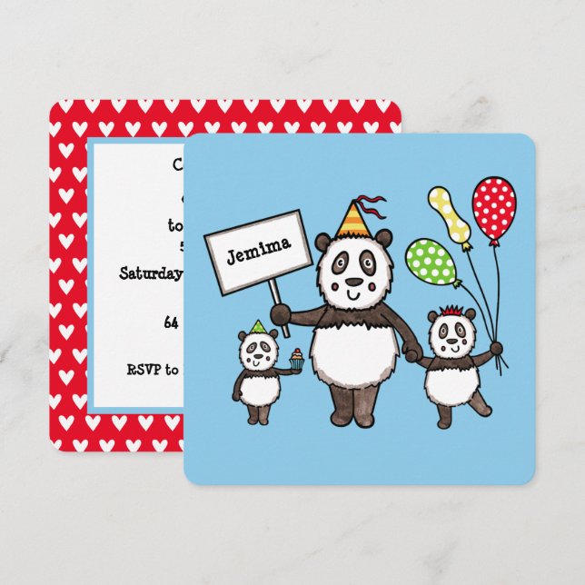 Personalized Panda Party Kid's Birthday Invitation (Front/Back)