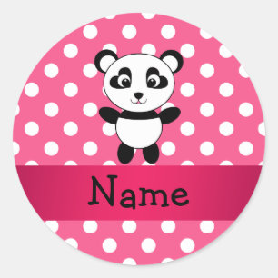 Personalized panda pink white polka dots classic round sticker