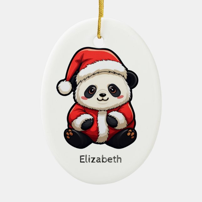 Personalized Panda Santa Claus Christmas Ornament (Front)