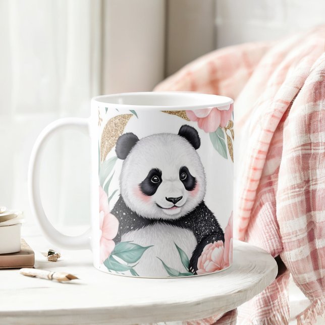 Personalized Panda with Floral Frame Coffee Mug (Creator Uploaded)
