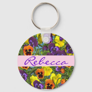 Personalized Pansies Floral Keychain