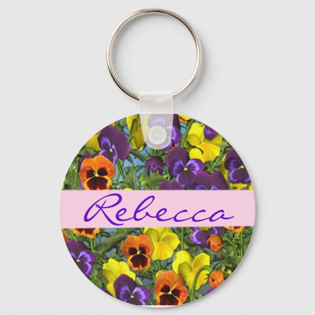 Personalized Pansies Floral Keychain (Front)