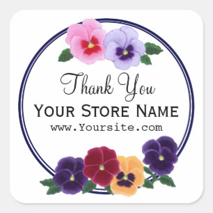 Personalized Pansies Floral Thank You Square Sticker