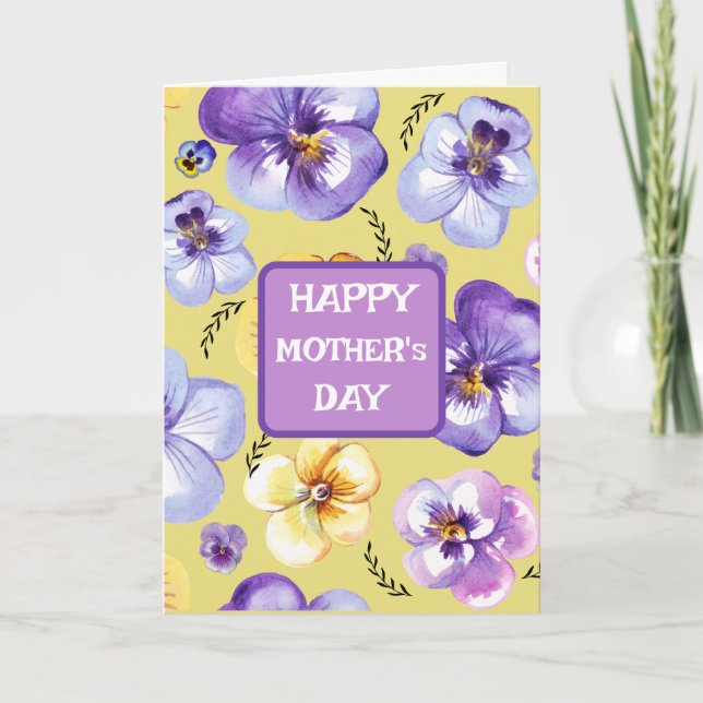 Personalized Pansies Purple Lavender Yellow Mother Card (Front)