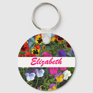 Personalized Pansy Flowers Keychain