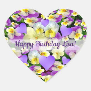 Personalized Pansy Perfect  Heart Sticker