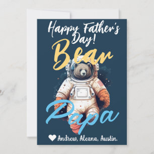 Personalized Papa Bear Simple chic Names Astronaut Holiday Card