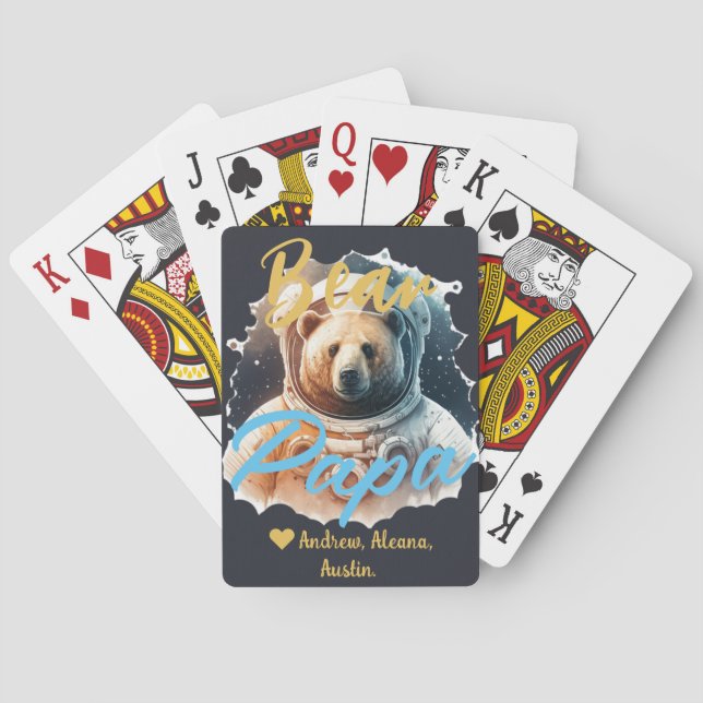 Personalized Papa Bear Simple chic Names Astronaut Playing Cards (Back)