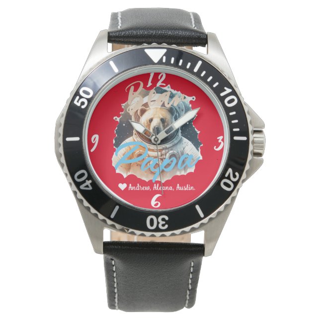 Personalized Papa Bear Simple chic Names Astronaut Watch (Front)