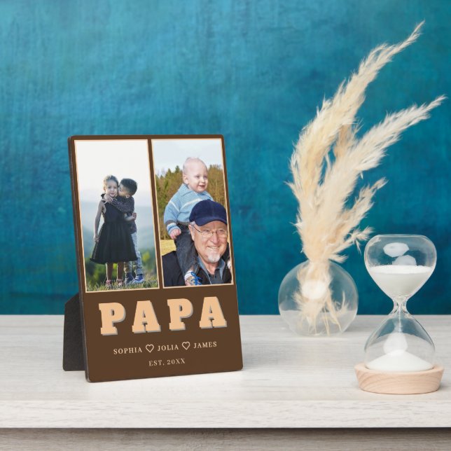 Personalized Papa Plaque – Grandkids Names & Photo (Side)