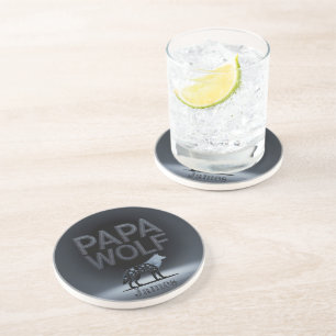 Personalized Papa Wolf Nature Silhouette Coaster