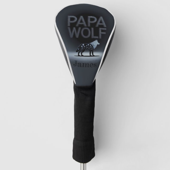 Personalized Papa Wolf Nature Silhouette Golf Head Cover (Front)