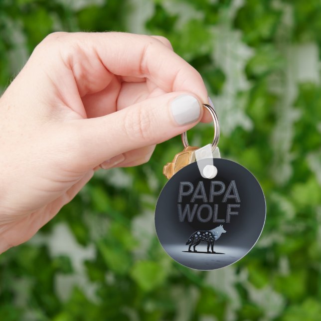 Personalized Papa Wolf Nature Silhouette Keychain (Hand)