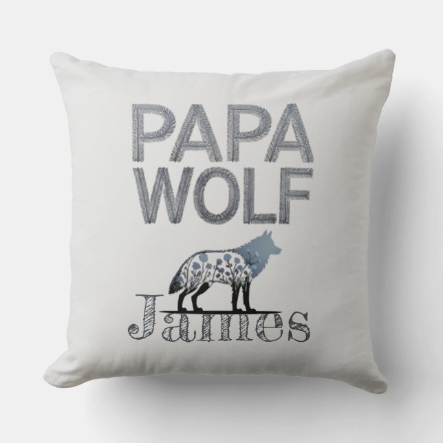Personalized Papa Wolf Nature Silhouette Throw Pillow (Front)