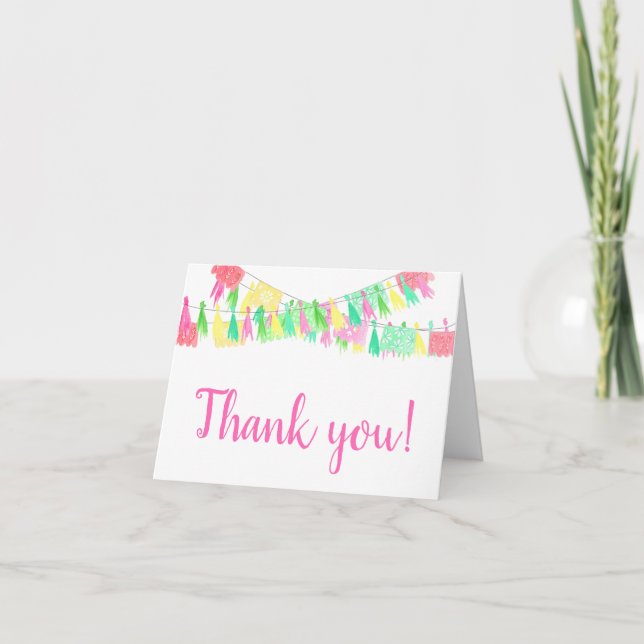 Personalized Papel Picado Tassel Pink Green Girly  Thank You Card (Front)