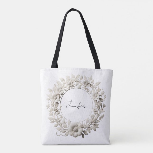 personalized paper flower frame tote bag  (Back)